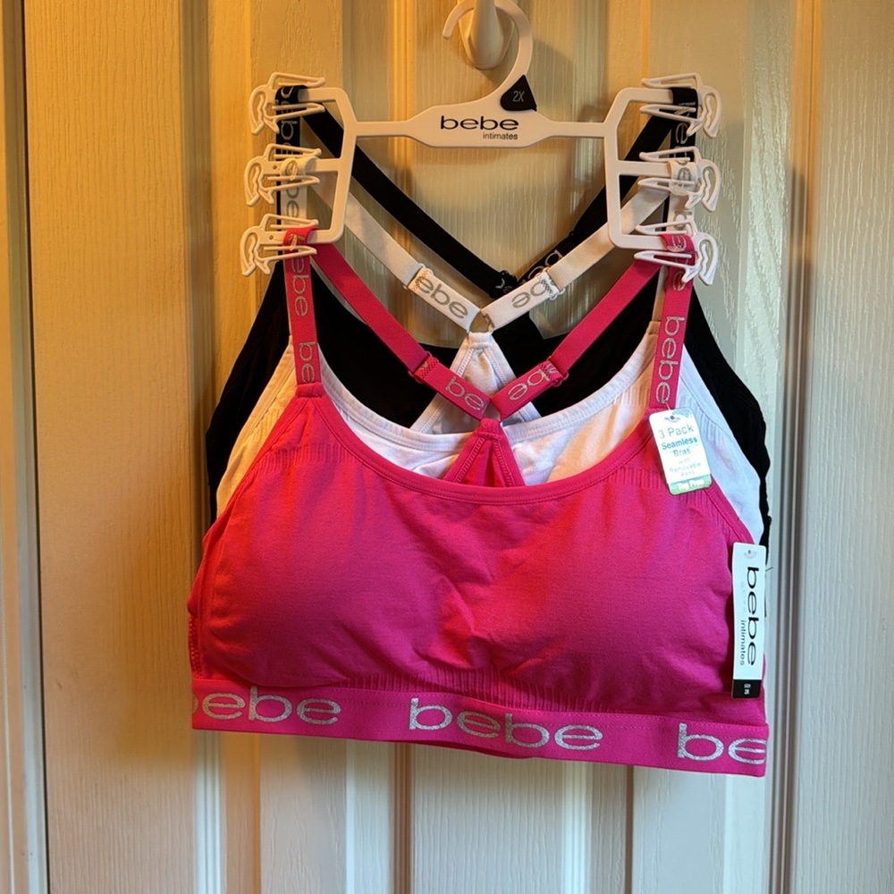 NWT BEBE INTIMATES 3 BRA COMFORT BRA SET-ONE PINK ONE WHITE ONE BLACK
